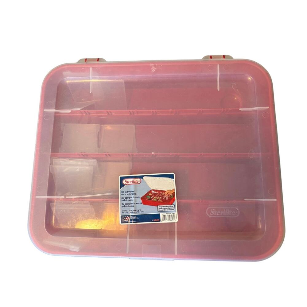 Sterilite 32 Compartment Storage Organizer Red Adjustable Dividers Craft Beads